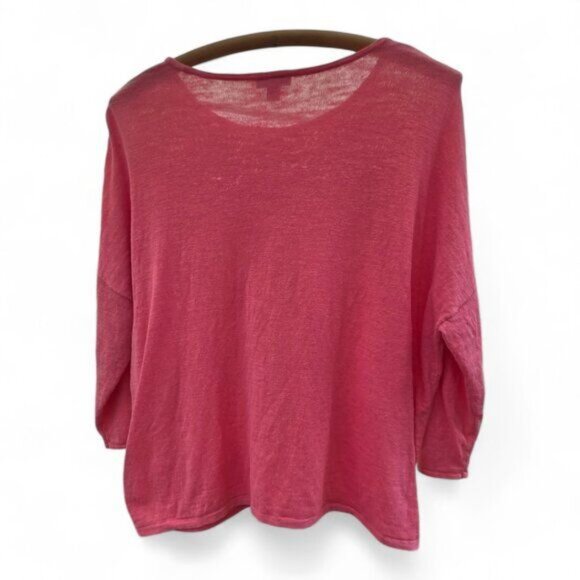 J.Jill Womens Large Lightweight Pink Linen-Cotton Sweater With Button Cuff Detai - Picture 2 of 5